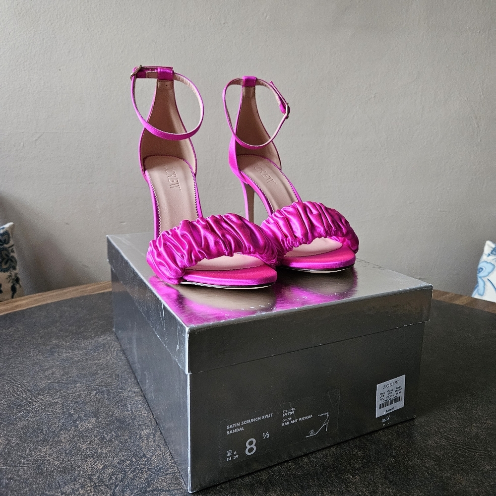 NWT J. Crew Collection Rylie ruched-strap heels in pink satin - Picture 5 of 17